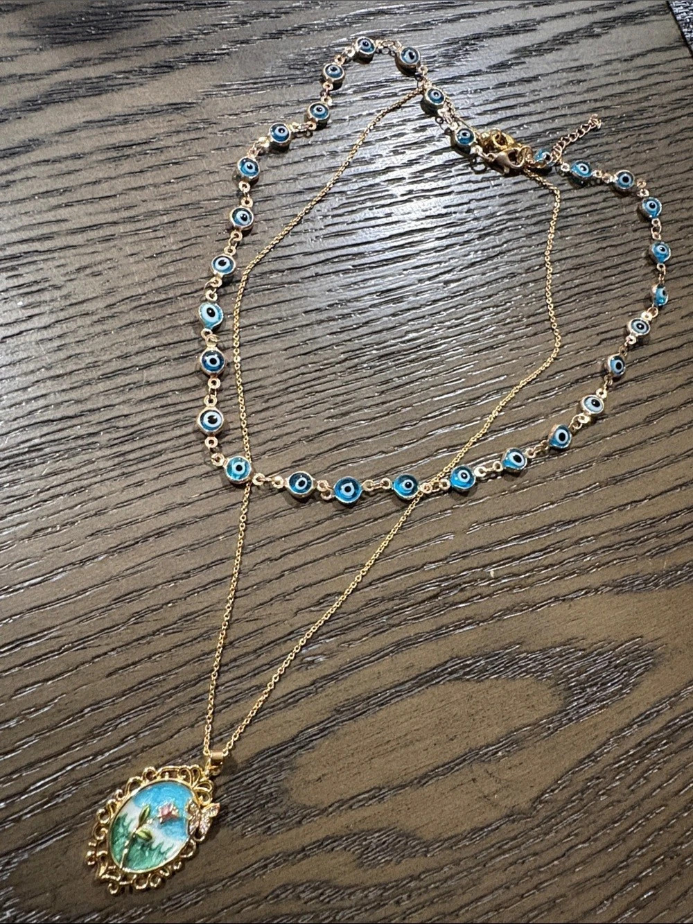Evil Eye Pendant Necklace in Gold & Blue Like New
